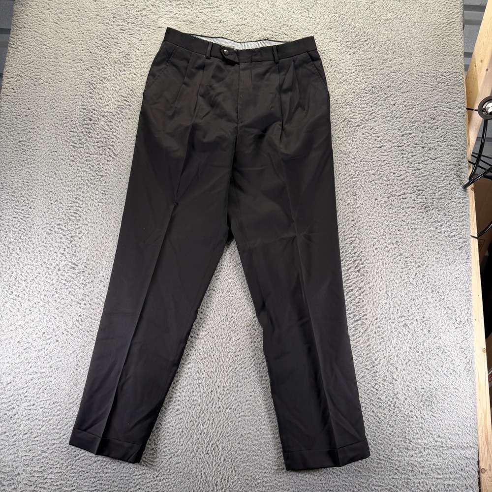 Izod Pant Mens 34x32 Black Wool Dress Straight Leg Business Formal Career Office